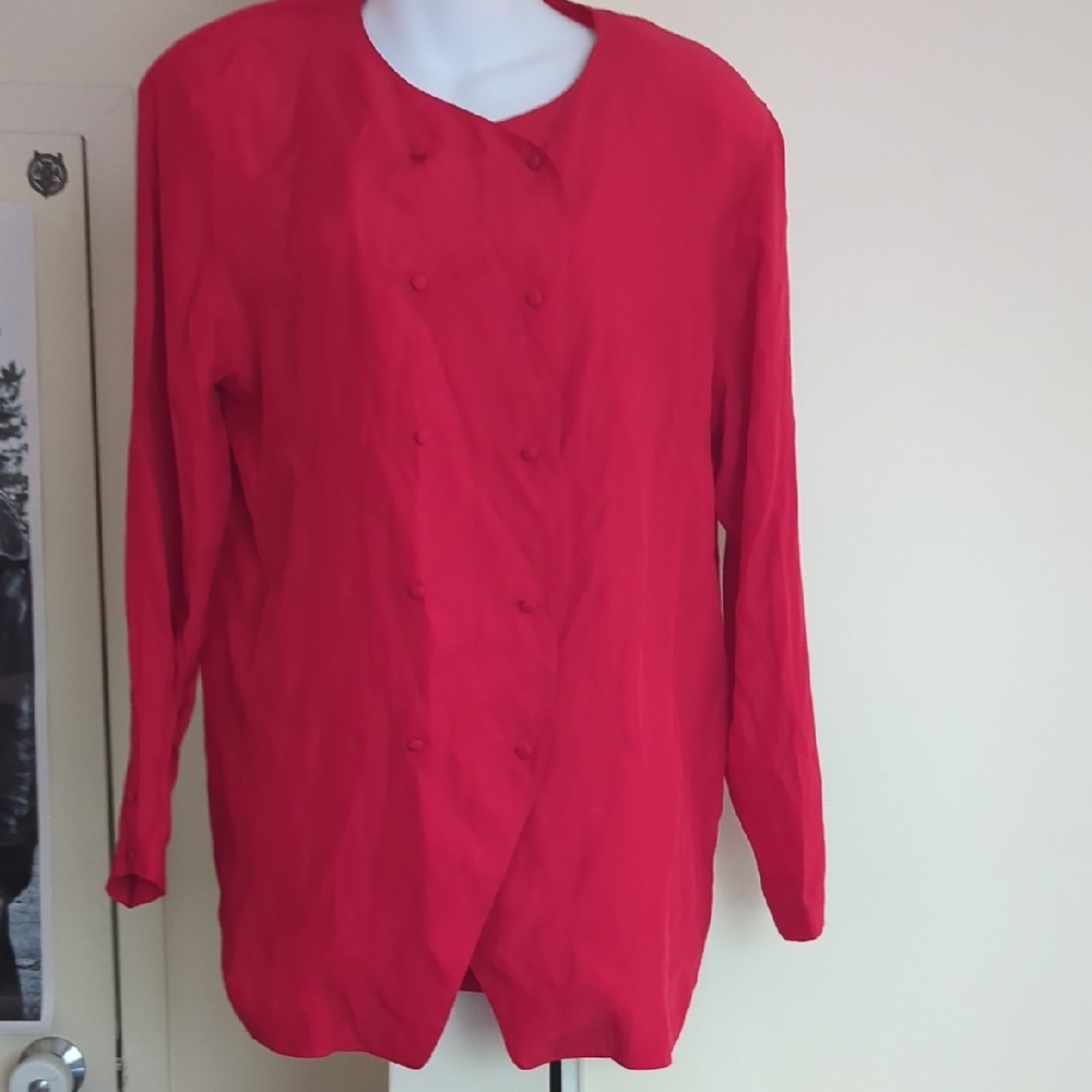 Talbots Vibrant Red Silk Shirt Jacket